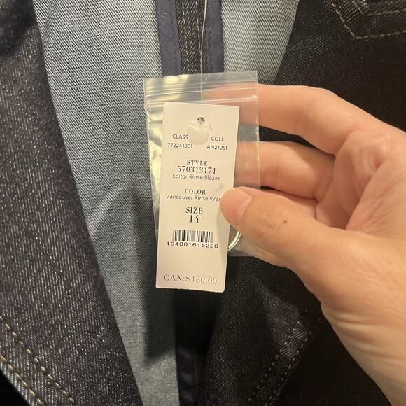 NEW White House Black Market Women's Denim Editor Blazer Jacket Size 14 stretch - Picture 6 of 9